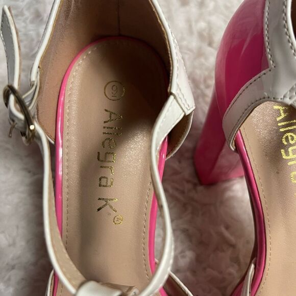 Alegra K synthetic patent hot Pink and White T strap Platform Heels SZ9 - Picture 9 of 11